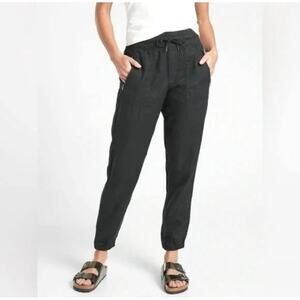 Athleta Cabo Linen Drawstring Pull On Jogger Pant Black Boho Womens 4 Tall